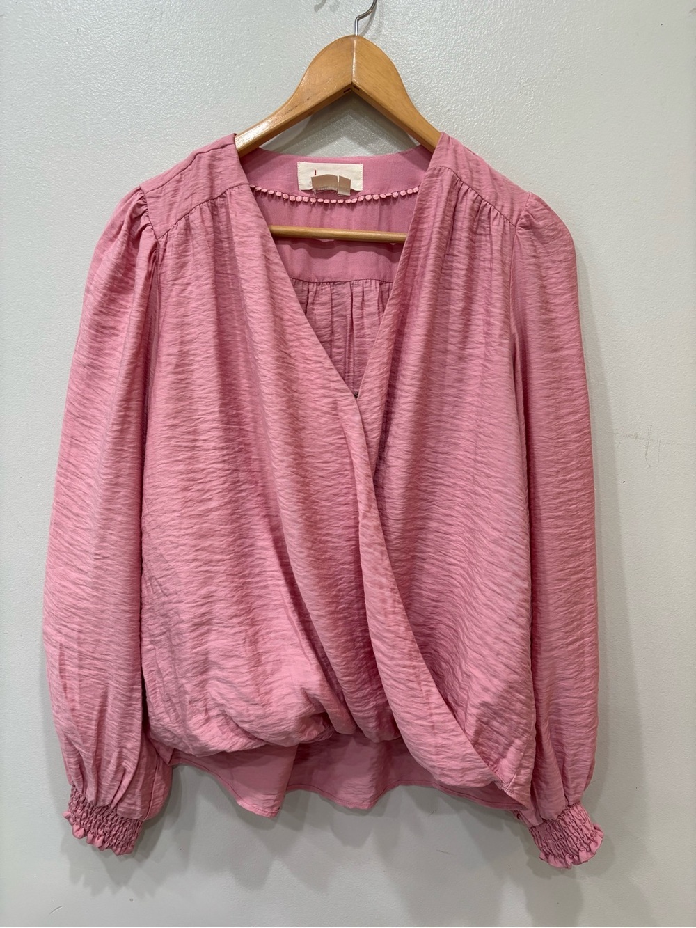 Anthropologie Wrap Balloon Sleeves Textured Blouse Top Women’s Size Small